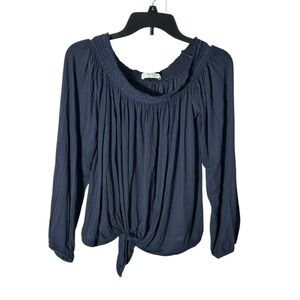 Bailey 44 Off Shoulder Front Knot Top Blue Soft Regatta Long Sleeve Medium #N9-7